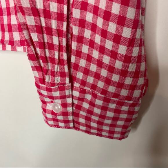 Jones NY Pink Gingham Cropped Shirt Sz Medium Western Preppy - Picture 8 of 9